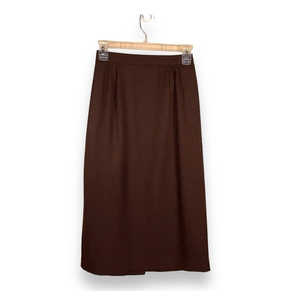 SIZE 6 VINTAGE SOUTHERN LADY BROWN MIDI SKIRT RETRO PINUP ACADEMIA - Picture 1 of 8
